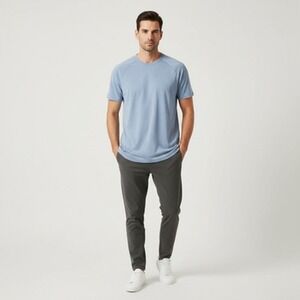 Lululemon T-Shirt Men M Light Blue Crew Neck Short Sleeve Breathable Polyester